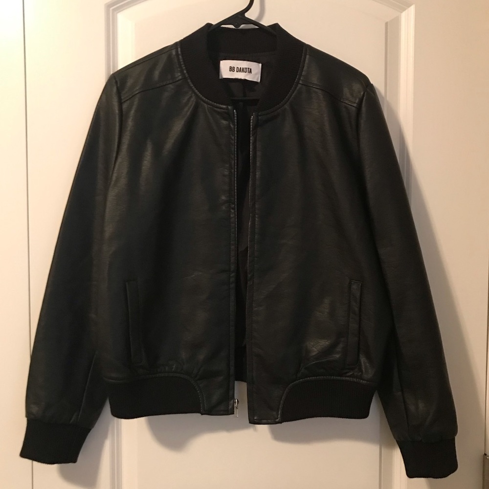 Faux leather black bomber jacket